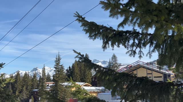 Winter scenery with vintage Ski lift in Courchevel ski resort