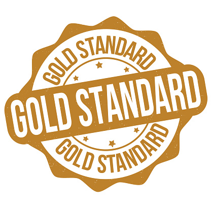 Gold standard label or stamp on white background, vector illustration