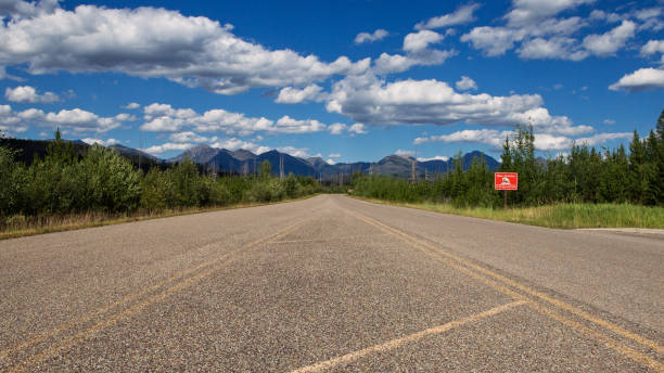 Empty highway in Glacier National Park stock photo