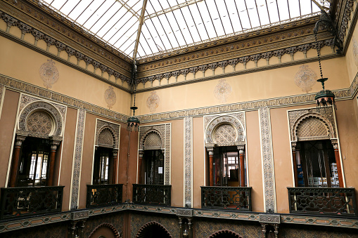Lisbon, Portugal- October 21, 2022: Beautiful Courtyard and decoration of Casa do Alentejo in Lisbon