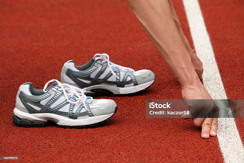 Sports shoes Sports shoes, sprinter and line of start Fashion Stock Photo