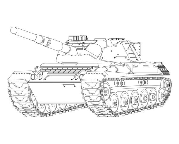 독일 레오파드 i 주요 전투 탱크 색칠하기 페이지. 군용 차량. - leopard tank stock illustrations