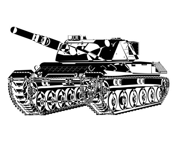 라인 아트 스타일의 독일 leopard i 주요 전투 탱크. 군용 차량. - leopard tank stock illustrations