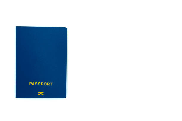 istock Blank blue passport on white background. Copy space for text. Flat lay 1468003843