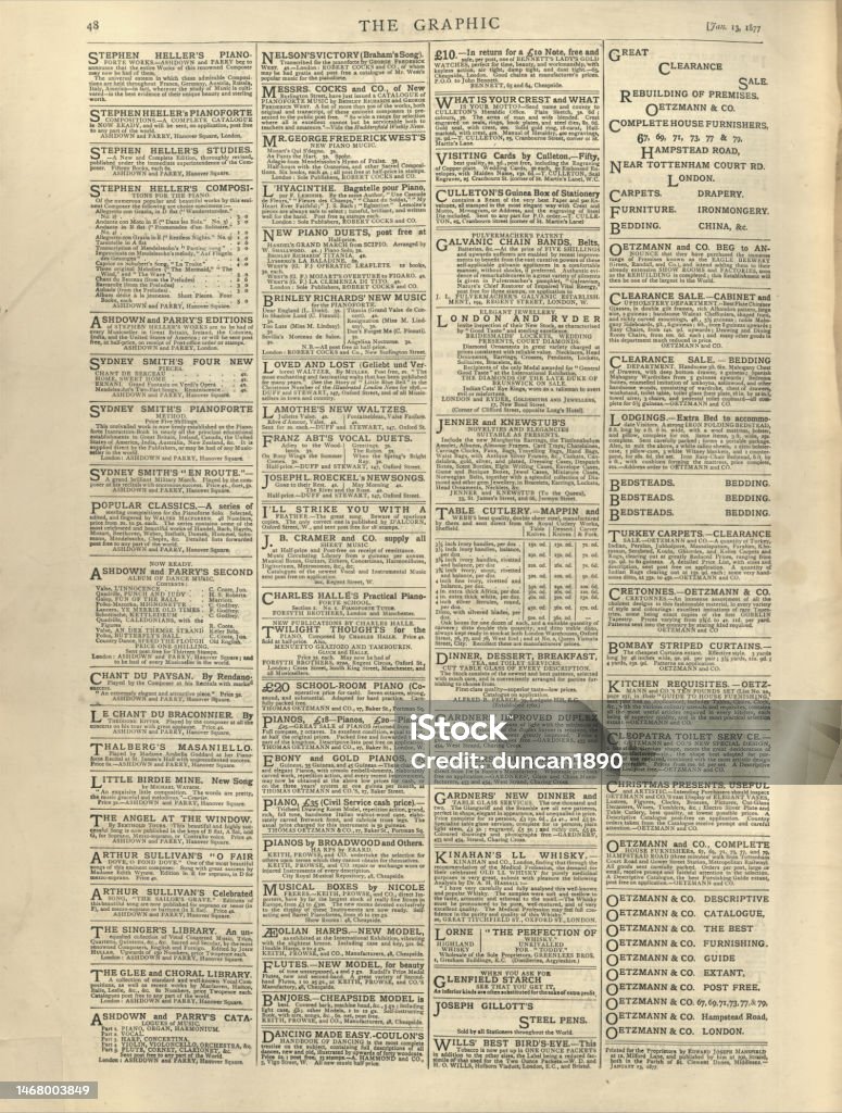 Old Victorian newspaper page, 19th Century Newspaper Stock Photo