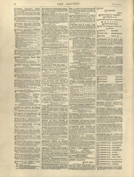 Old Victorian newspaper page, 19th Century stock photo