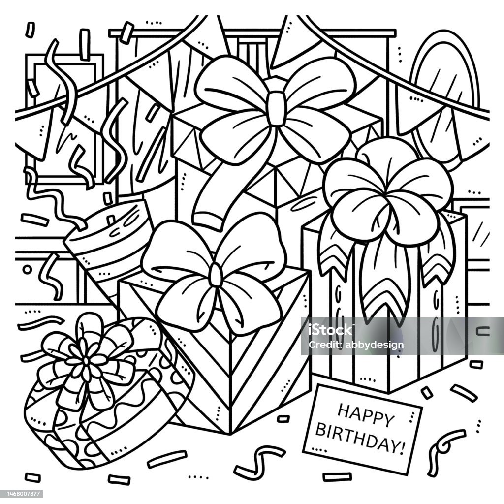 Birthday Gift Coloring Page For Kids Stock Illustration - Download Birthday Gift Coloring Page For Kids Stock Illustration - Download