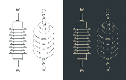 Stylized vector illustration of blueprints of medium voltage surge arrester
