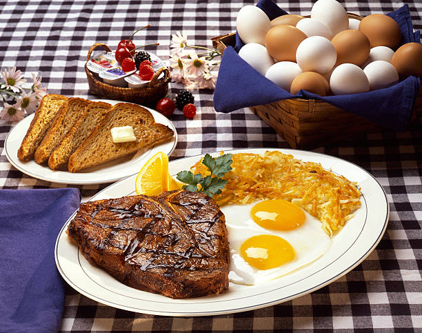Steak and eggs Breakfast Steak, eggs, toast, breakfast steak and eggs breakfast stock pictures, royalty-free photos & images
