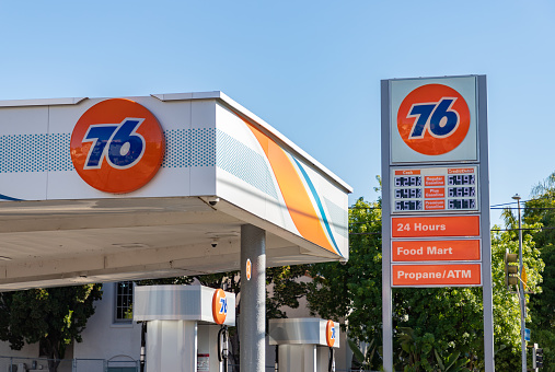 Los Angeles, United States - November 16, 2022: A picture of a 76 gas station.