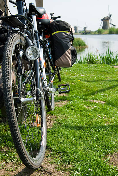 istock Traveller's bike against the windmills 146801243