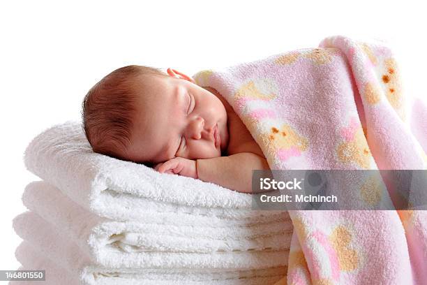 Sleeping Newborn Stock Photo - Download Image Now - Baby - Human Age, Towel, 0-11 Months