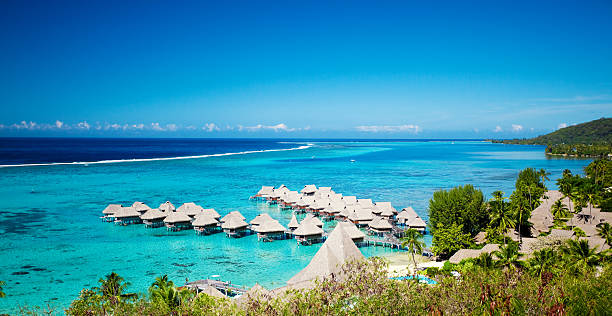 istock High angle shot of over water bungalows at Moorea 146801663