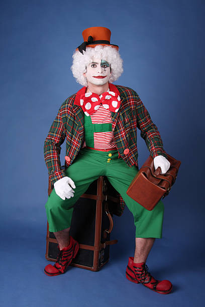 istock Funny clown sitting on a suitcase 146802048