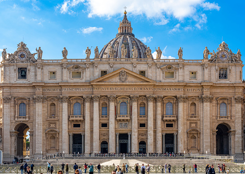 symmetrically framed front and central facade of the basilica of st peter in the vatican
