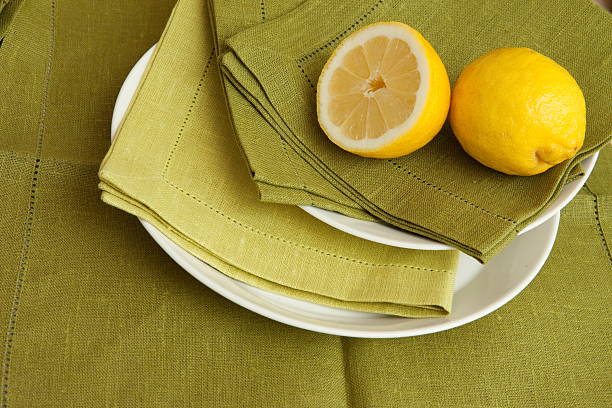 Lemons on plate stock photo