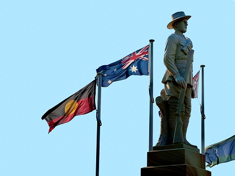 Chinchilla, Qld - Feb 20 2023:Aussie soldier keep silent. War Memorial's database contains over a 100,000 records of Australians who have died in war service, conflicts and peacekeeping operations.