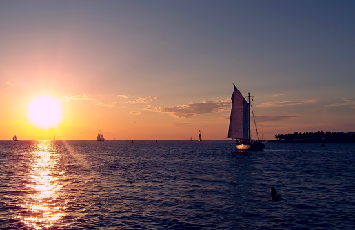 Watching the sail boats from Mallory Square in Key West Florida, while the sun sets over the Ocean.