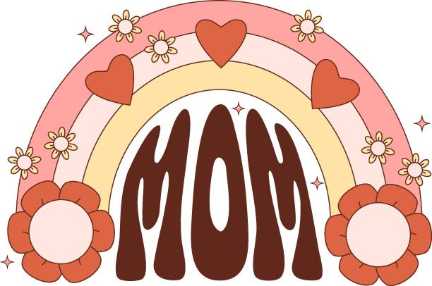 mama. retro groovy regenbogen - mothers day mother flower child stock-grafiken, -clipart, -cartoons und -symbole