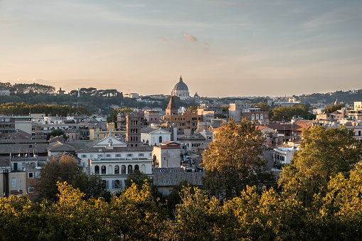 Viewpoint on the nice city of Rome with the Saint Peter basilica in Italy