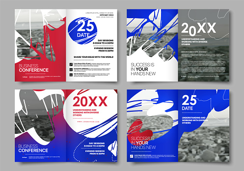 Design annual report, vector template brochure, flyer. Minimalistic creative abstract blue red templates.