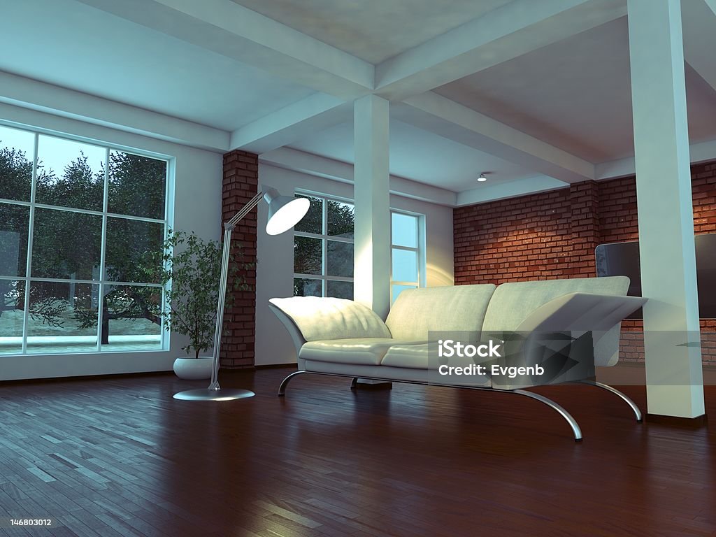 Moderno vacío interior con sofá, planta y - Foto de stock de Abstracto libre de derechos