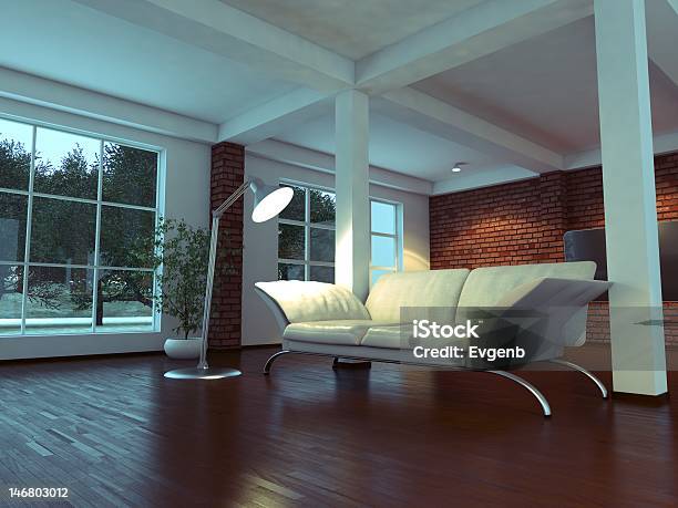 Vazio Interior Moderno Com Plantas E Sofá - Fotografias de stock e mais imagens de Abstrato - Abstrato, Apartamento Tipo Loft, Arquitetura