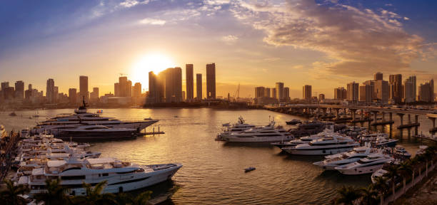 View of Biscayne Bay marina with a drone