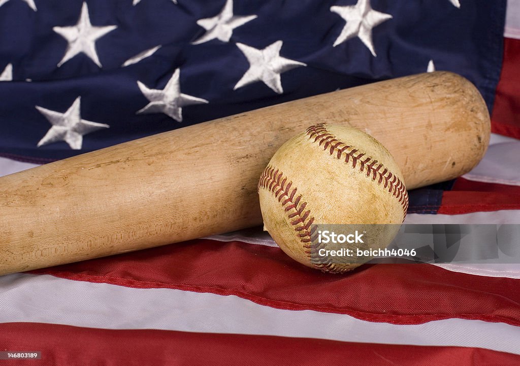 Old beisebol e taco com bandeira americana - Foto de stock de Antigo royalty-free