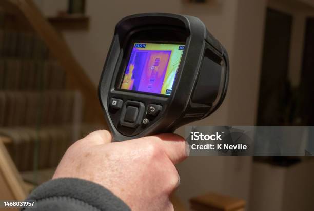 Handheld Infrared Thermal Camera Being Used Stock Photo - Download Image Now - Examining, Leaking, Thermal Image