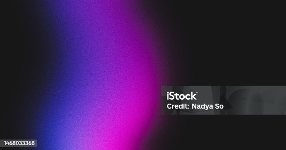 istock Dark purple blue grainy gradient on black background, copy space, noise texture effect, wide banner size 1468033368