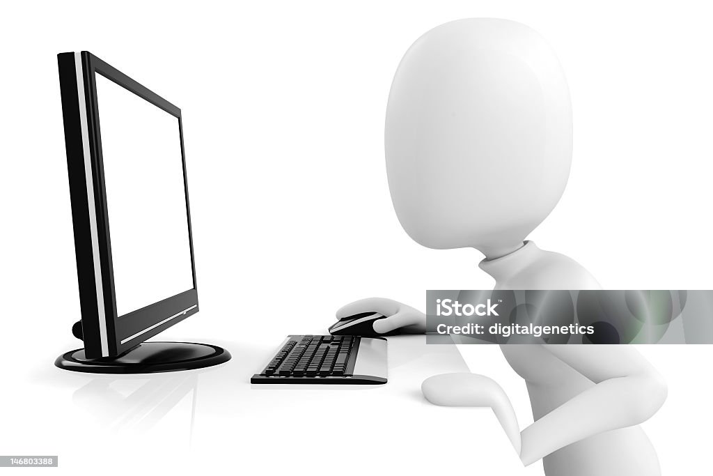 3d Man Using A Computer 3d Man Using A Desktop Computer Stock Photo - Download Image Now ...