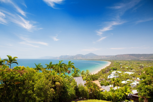 Port Douglas beach on sunny day from observation point
