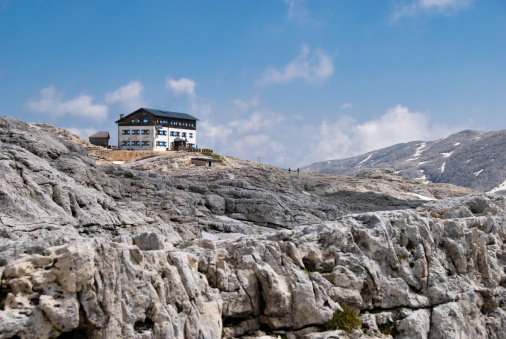 A Rifugio Shelter on the Circuit of the Pale San Martino High Plateau in the Italian Dolomite Mountains.