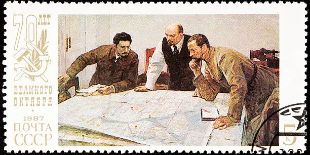 Lenin planning strategy with two generals.  70th anniversary of the Russian revolution. - See lightbox for more