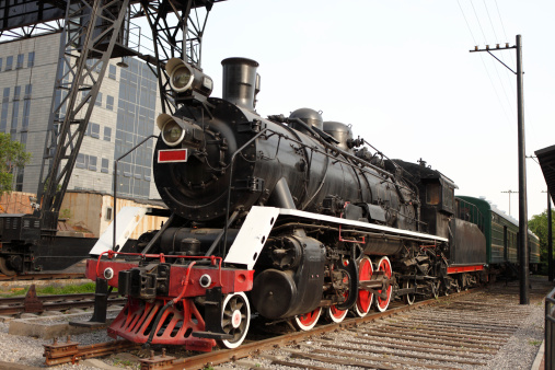 Historical steam train on end station in Gohren, island Rugen, Germany