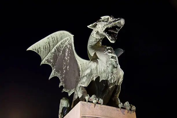 Sculpture of dragon by the dragon bridge in Ljubljana