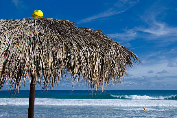 istock Parasol with lone person in the surf, Mexico 146805080