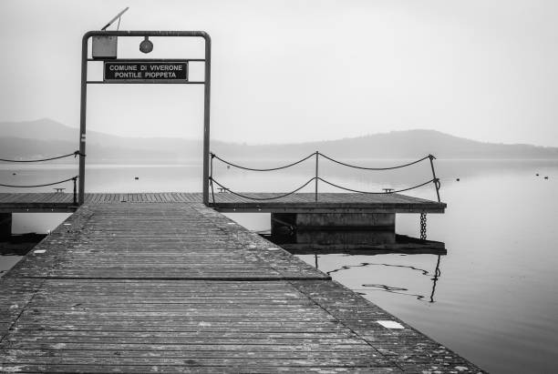 istock Viverone Lake pier. Black and white photo 1468056034