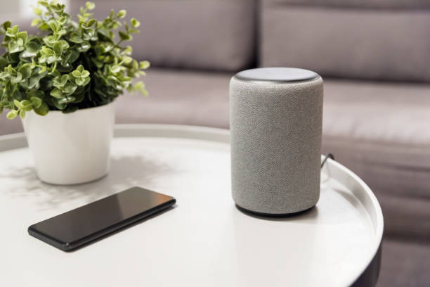 istock Smart speaker device in living room. Smart home. 1468056049