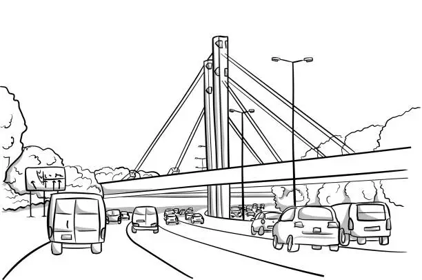 Vector illustration of English Highway And Overpass Sketch