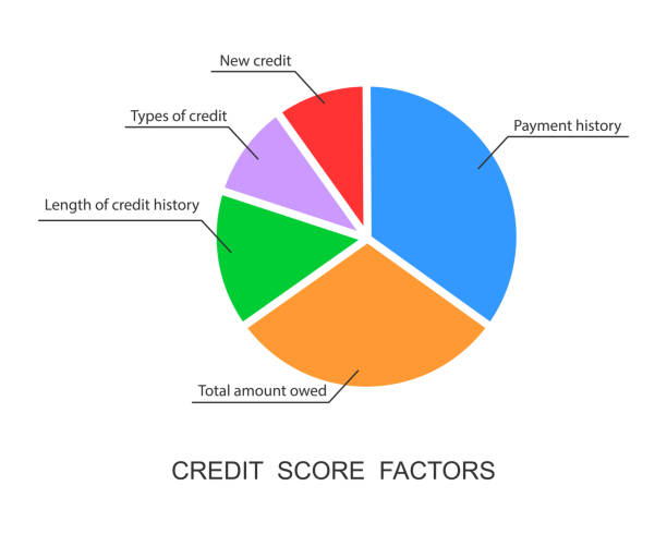 istock Credit score factors pie chart. Circle diagram with five categories to calculate FICO score. Financial capacity assessment tool. Vector flat illustration 1468060827