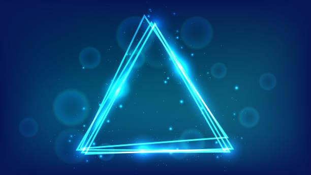 ilustrações de stock, clip art, desenhos animados e ícones de neon triangular frame with shining effects and sparkles - blue streak lights