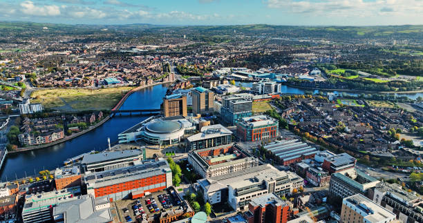 Aerial photo of Belfast Cityscape in Northern Ireland Aerial photo of Belfast Cityscape Northern Ireland belfast stock pictures, royalty-free photos & images