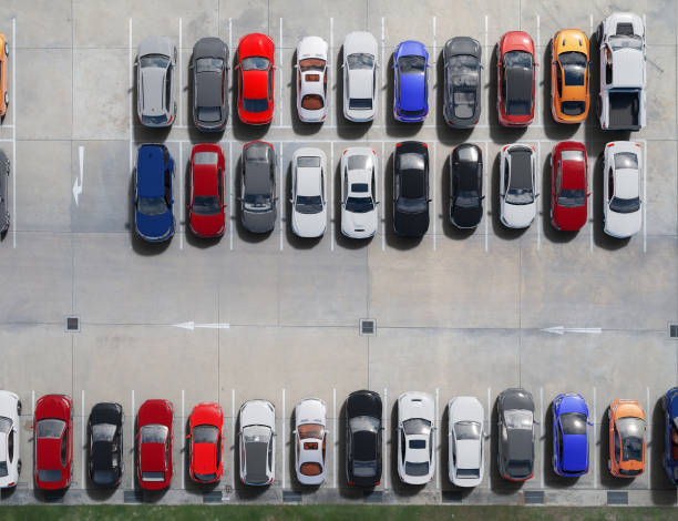 istock Empty parking lots, aerial view. 3D illustration Rendering 1468065756