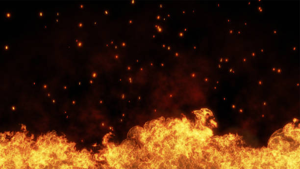 istock 3D illustration. Burning embers glowing. Fire Glowing Particles on Black Background 1468065760