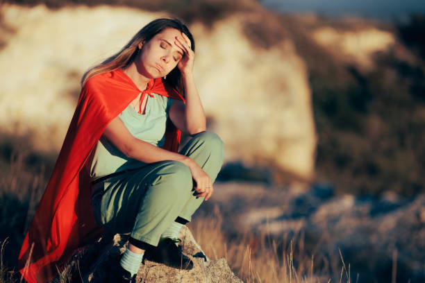 istock Tired Superhero Woman feeling Exhausted and Upset 1468067104