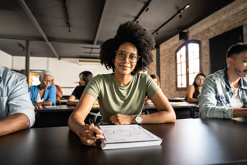 Portrait of a young woman in the classroom