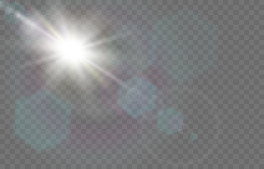 Sun burst, realistic sky beam, sunlight on transparent background. Yellow summer sunny shine bright rays, spring sunrise, circle space. Hot summer. Flare effect. Vector digital neoteric illustration