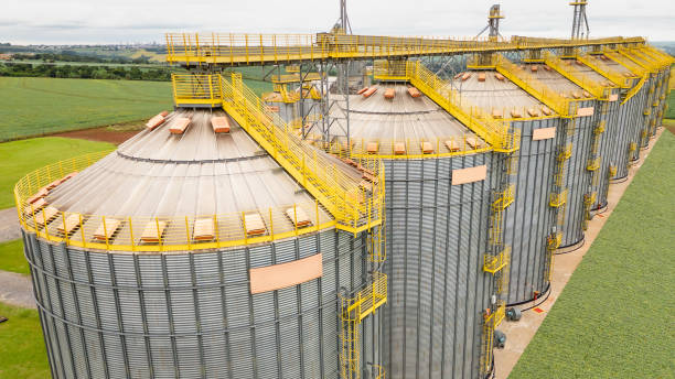 silos metálicos cilíndricos utilizados para almacenar granos como la soja - rusty storage tank nobody photography fotografías e imágenes de stock